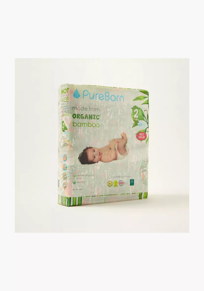 Pure Born Organic Bamboo Baby Diapers No.2, 64's Hover Image
