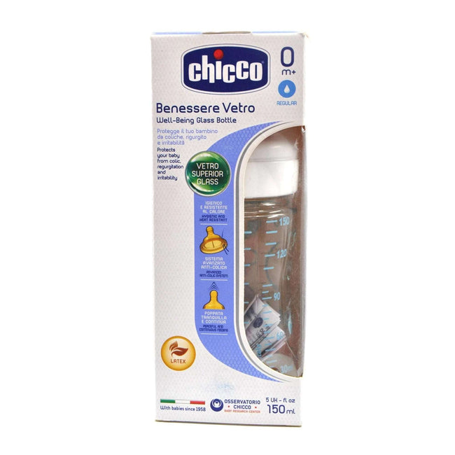 Chicco Bottle Well Being Glass Deco Boy 150 ml Latex Hover Image