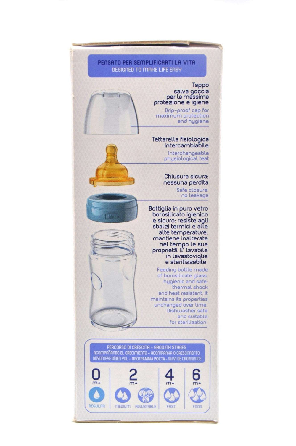 Chicco Bottle Well Being Glass Deco Boy 150 ml Latex