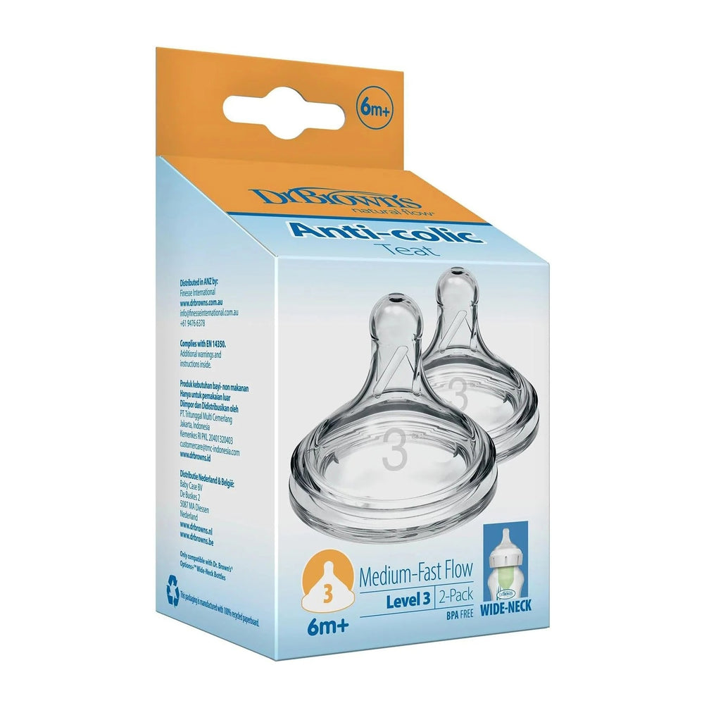 Dr. Brown's Level 3 Wide-Neck Nipple 2-Pack for Babies 6M+