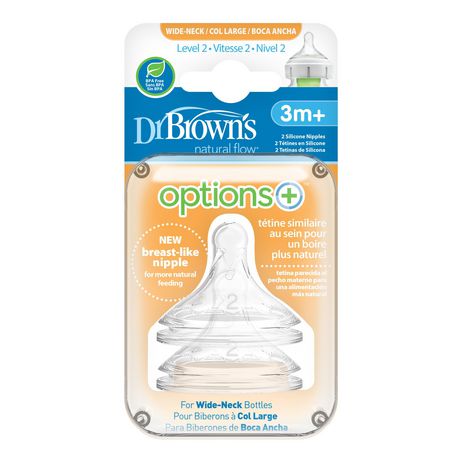 Dr. Brown's Natural Flow Level 2 Wide Neck  Silicone Nipple 2-Pack