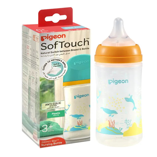 Pigeon Softouch WideNeck Plastic Feeding Bottle Dolphin 3m+ 240ml Hover Image