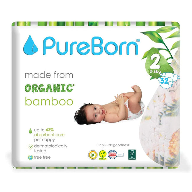 Pure Born Organic Bamboo Diapers #2 32's Hover Image