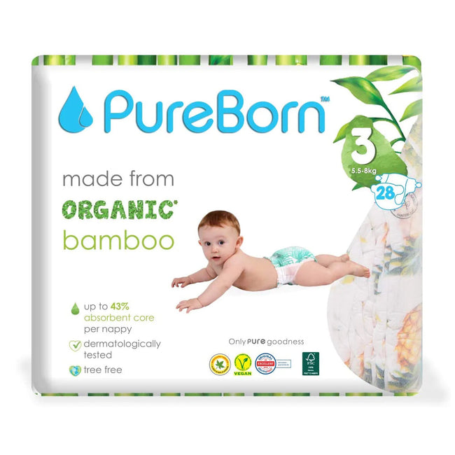 Pure Born Organic Bamboo Diapers #3 28's Hover Image