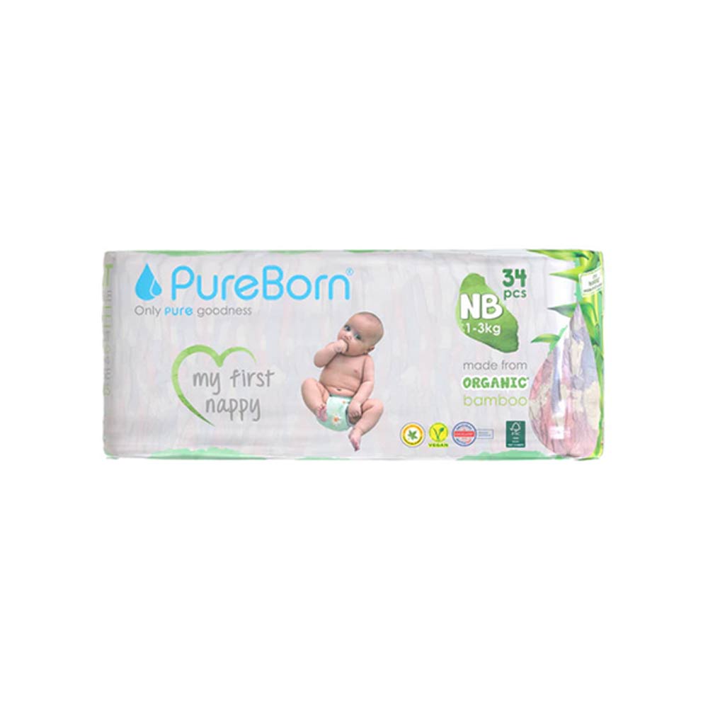 Pure Born Organic Bamboo Baby Diapers No NB 34