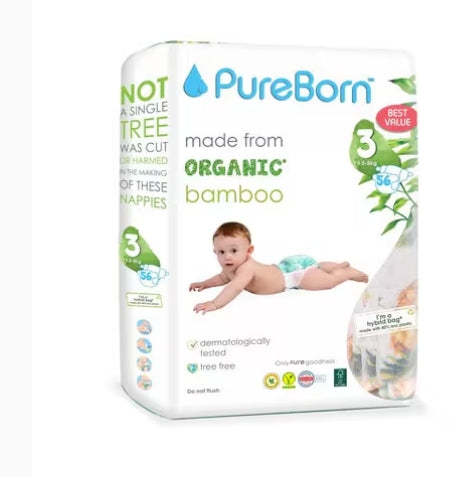 Pure Born Organic Bamboo Baby Diapers – Size 3 (56 Count) Hover Image