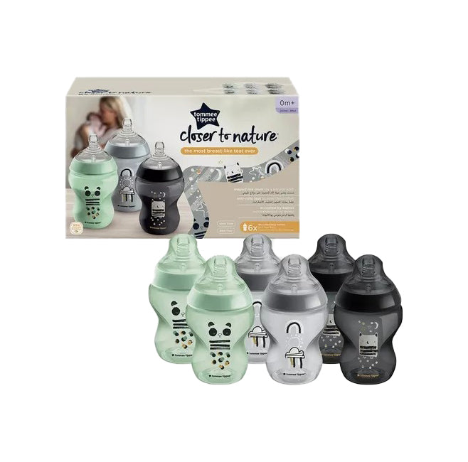 Tommee Tippee 6-Piece Closer To Nature Bottle, 260ml, Dec Mono AL AR