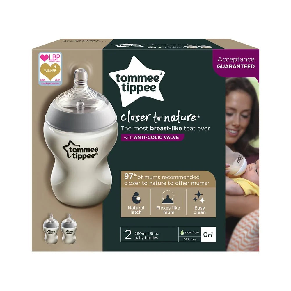 Tommee Tippee Closer to Nature Feeding Bottle, 260ml x 2  - Clear