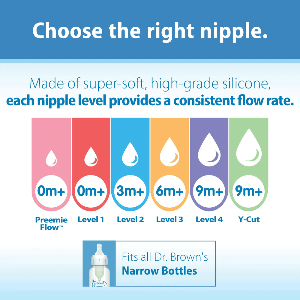Dr. Brown's Y-Cut Silicone Narrow Nipple, 2-Pack (9M+)