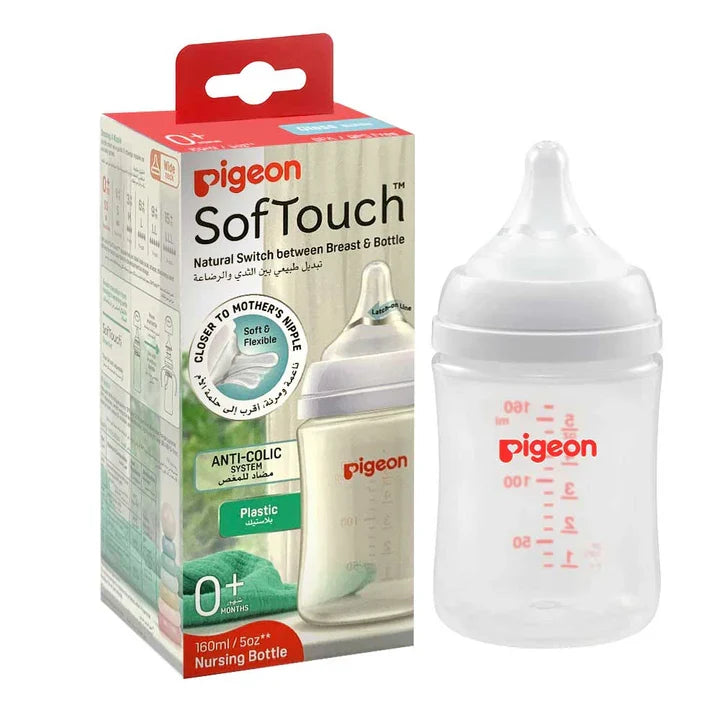 Pigeon Softouch Wide Neck Plastic Anti-Colic Nursing Bottle 0m+ 160ml