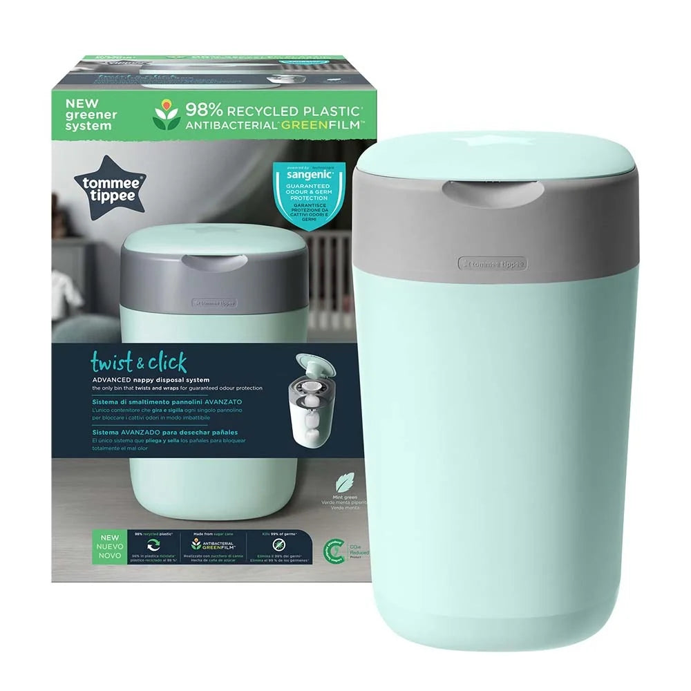Tommee Tippee - Twist And Click Advanced Nappy Bin W/ 1 Refill Cassette (Green)