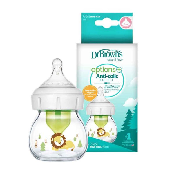 Dr. Brown's Glass W-N Options+ Bottle with Lion Deco and Preemie Nipple - 60mL Hover Image